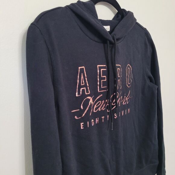 Aeropostale Women’s Medium Black Hoodie Metallic Rose Gold Logo NWT Comfortcore - Picture 4 of 5